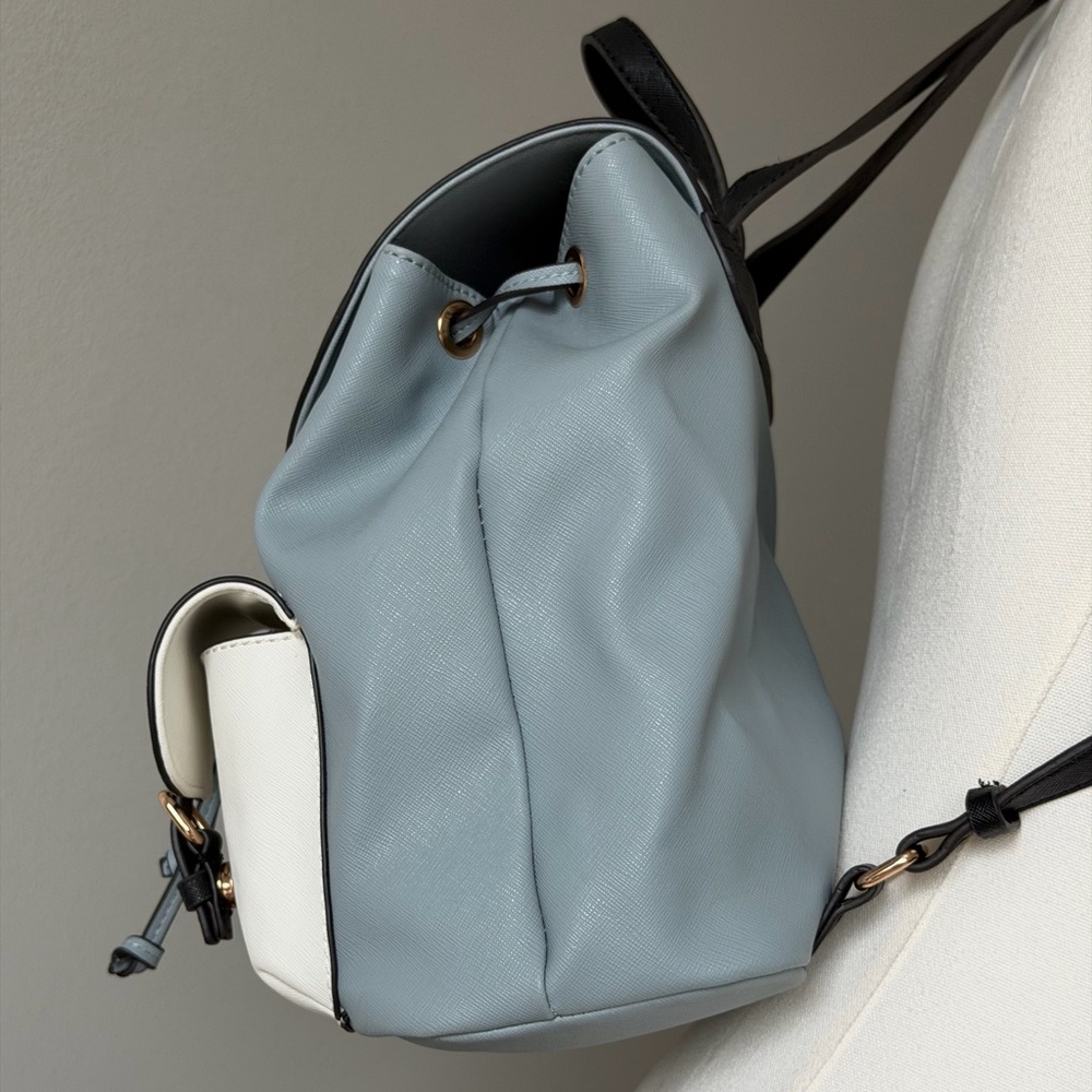 Everyday GUESS Gammill White, Light Blue & Black Dual Buckled Pockets Backpack - Picture 7 of 16